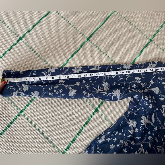 Carolina Herrera Men's Linen Blue Floral Print Button Down Shirt - Size 15 - Picture 10 of 11